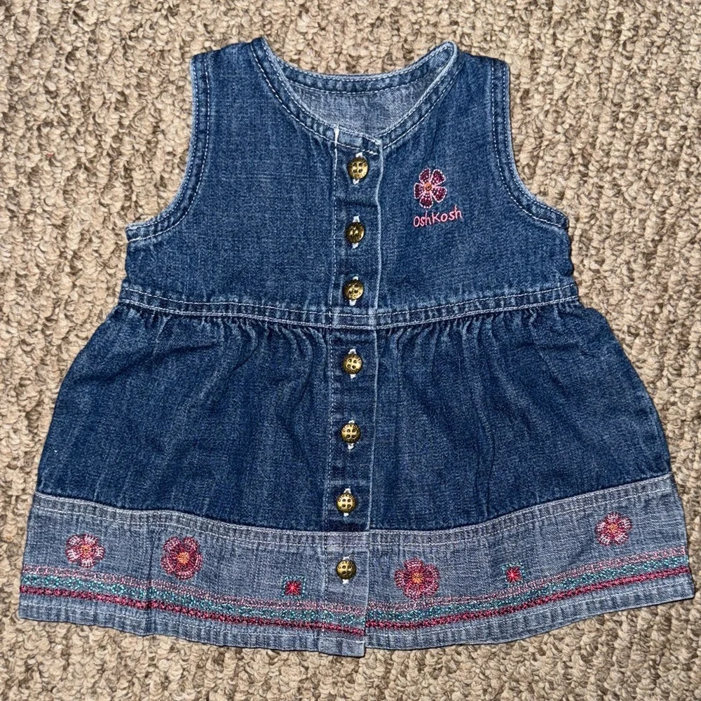 Oshkosh B’Gosh Vintage Denim Dress with Floral Trim Size 0-3m